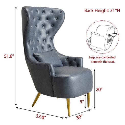 Letitia Faux Leather Wingback Chair - Navy Accent Chair | Decorative Faux Leather Chairs | Kinwell Furniture | Modern Wingback Accent Chairs
